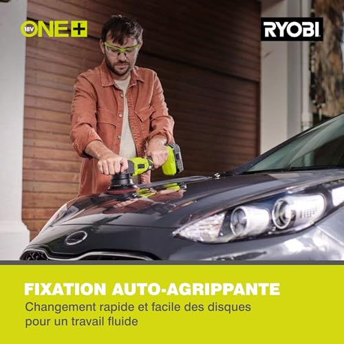 RYOBI Polisseuse 18V ONE+ 3000 7500 oscmin Diam. Oscillation 8 mm Patin 125 mm Retrait des Éraflures et Petites Rayures Livrée avec 3 Patins de Lustrage Polissage et Finition R18P 0 - vue 2