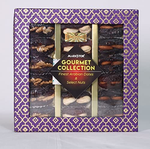 Markstor Amber Dates and Nuts Dates Gift Box (18 Pieces)- Gourmet Collection of Exotic Arabian Dates filled with Select Nuts