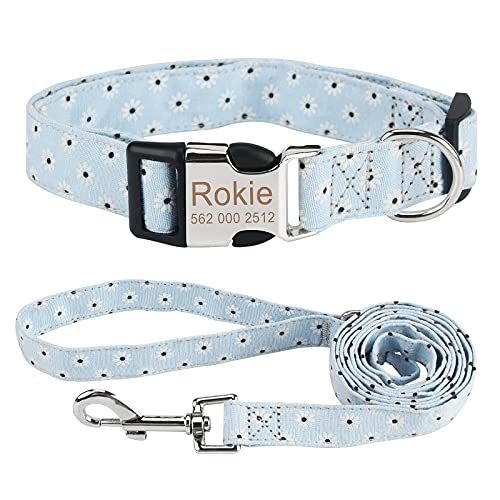 Piang Gouer Personalisierte individuelle hundehalsband katzenhalsband mit Namen Gravur mit ID Tags und Telefonnummer Halsband Hund,für kleine und mittelgroße und große Katzen Set(Blau,L) Cover