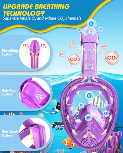 Image of QingSong Kids Snorkel Mask Full Face, Snorkeling Set with Camera Mount, 180 Degree Panoramic View Snorkeling Gear Anti-Fog Anti-Leak