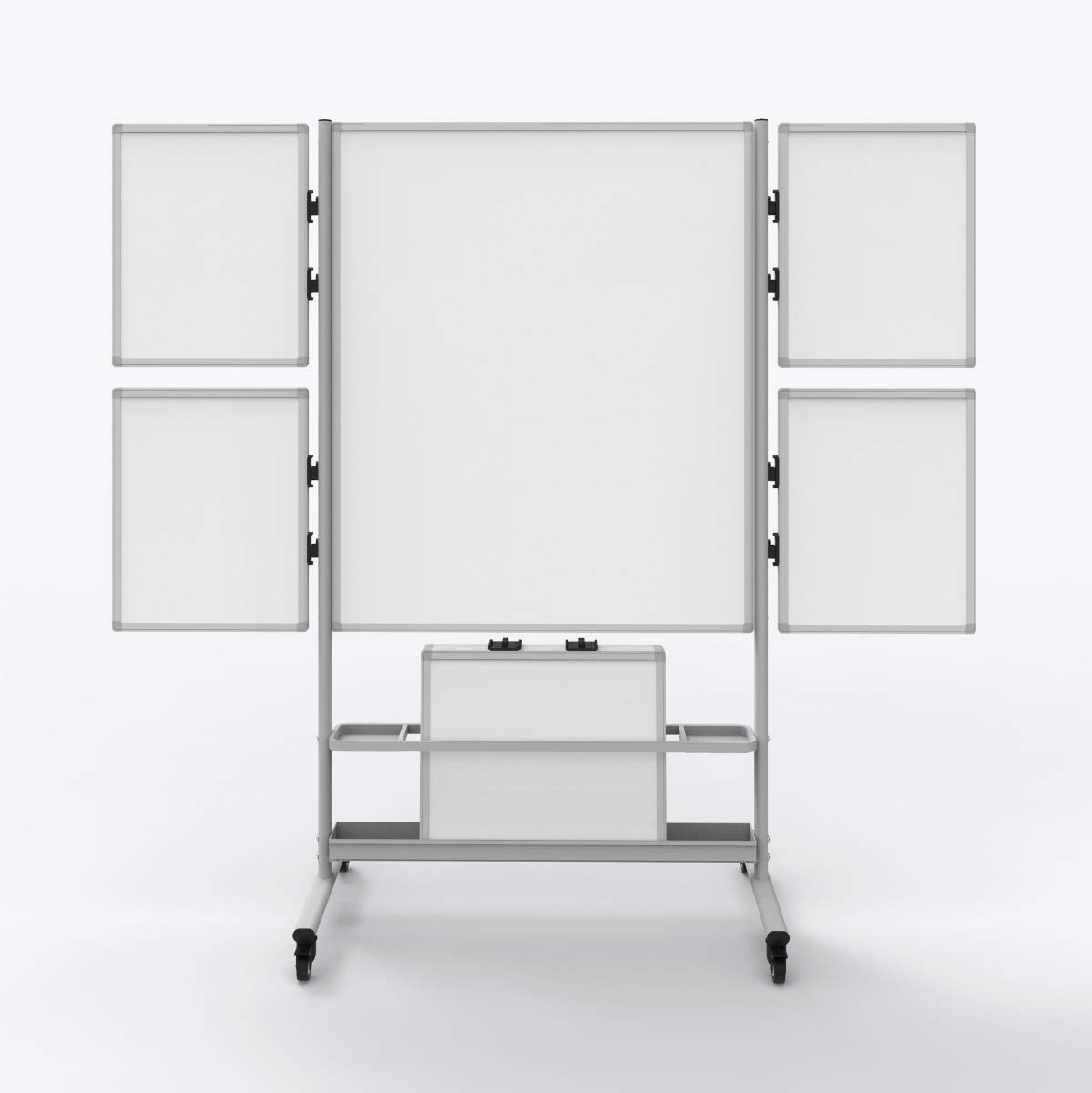 A-to-Z 289-COLLAB-STATION Collaboration Station – Mobile Double-Sided Magnetic Whiteboard with 4 Attachable Small Boards, Durable Steel Frame, Built-in Storage Tray, Easy Mobility, 82.25"W x 76.4"H