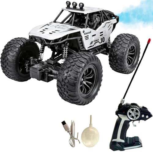 Image of RC Rock Crawler Car 2WD | Off-Road Remote Control Monster | Smoke Effect | Auto Mode | Alloy Body | Rechargeable Battery| Durable Suspension | Standard Size for Kids 6+ & Adults | Silver