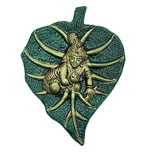 Wonder Care WC_Lord Krishna Statue Krishna Metal Idol Figurine-Krishna God of Love and Divine Joy-Murlidhar Krishna Idol for Indian Religious Festival- Home Decor Item (Leaf Krishna)