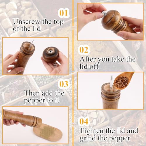 Wooden Pepper Mill 10 Inch Retro Manual Wooden Salt and Pepper Large Grinder with Adjustable Ceramic Rotor Wood Spice Mills Peppermill Grinders for Kitchen Household BBQ Restaurant - Image 3