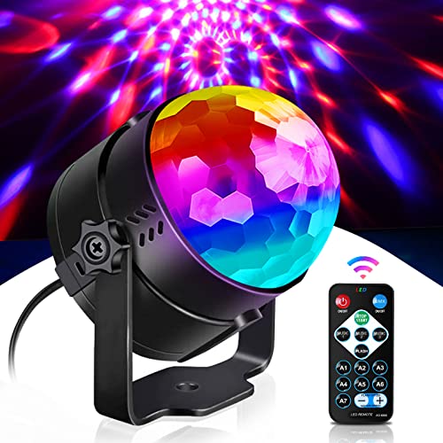 Discokugel U`King Disco Licht LED Party Lichter Musikgesteuert Disco DJ Party licht 360 Rotierende Ball Lights 3W RGB Bühnenlichter mit Fernbedienung für Home Kinder Geburtstag Club Weihnachten