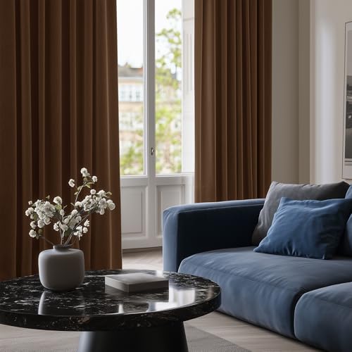 Image of Deconovo Brown Thermal Insulated Bedroom Window Blackout Panel Curtain 52 by 95 Inch