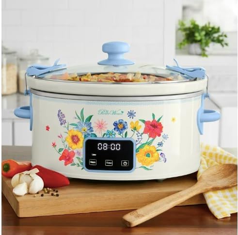 Stunning 6-Quart Programmable Portable Slow Cooker with Touchscreen, Locking Lid, Durable Stoneware- Floral
