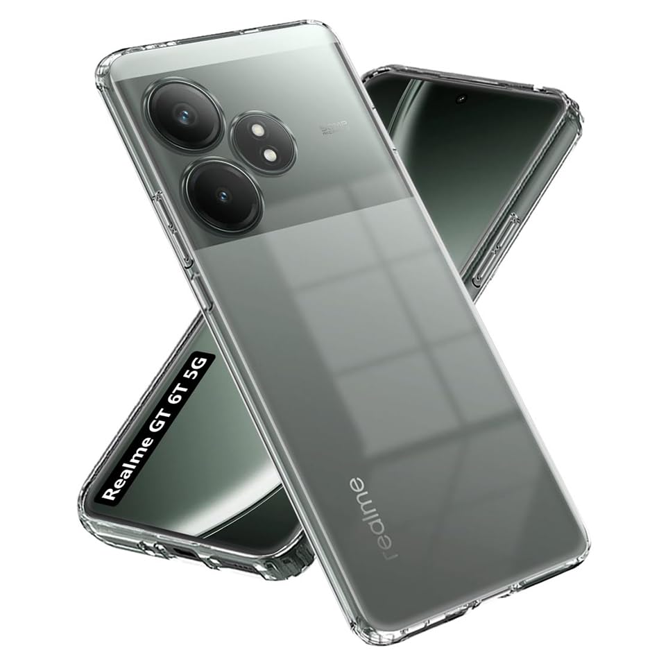 Image of Fashionury Crystal Clear Case for Realme GT 6T 5G | Yellowing Resistance | Transparent TPU Silicone | Raised Camera Lips | Slim Transparent Cover