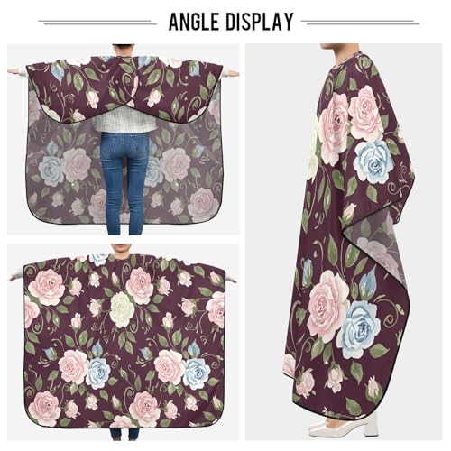 Capa para corte de cabello flores retro impermeable profesional para barbería con cierre ajustable de broche para estilizado y peluquería miniatura 5