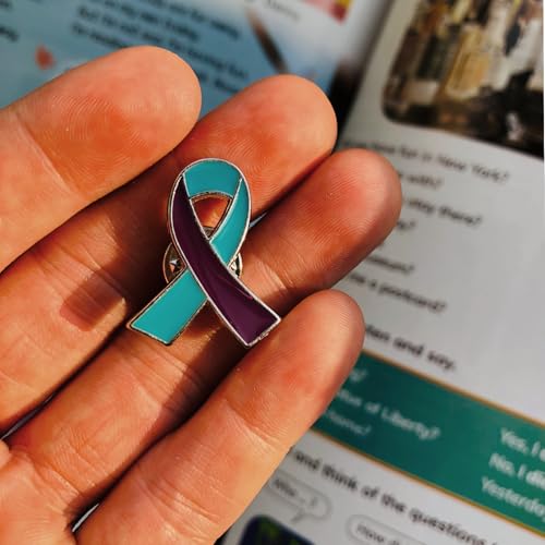 Suicide Prevention Awareness Pin 120pcs Purple & Teal Ribbon Lapel Pins Sexual Assault Awareness Bulk Items4