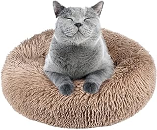 HAWSON Round Thick Cat Bed, Soft Warm Kitty Beds with Laundry Bag, Fluffy Plush Dog Bed for Medium Small Dogs, Cozy Pet Sofa Bed Cat Cushion Bed Non-slip Machine Washable Puppy Bed, Brown, 20inch