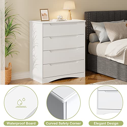 Gizoon 4 Drawers Chest, White Bedroom Drawer Dresser And Organizer With Large Storage Capacity, Embedded Handle, And Sturdy Anti-Tripping Device, Modern Design Cabinet For Hallway, Office, Living Room #TOP6