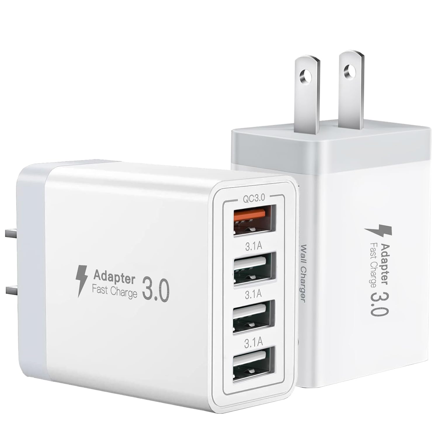 [2 Pack] USB Charger, QC 3.0 4 Port USB Wall Charger Block, Fast USB Wall Plug Compatible with iPhone 12/13/14/15/XS/XS Max/XR/X, LG, Google Pixel and More