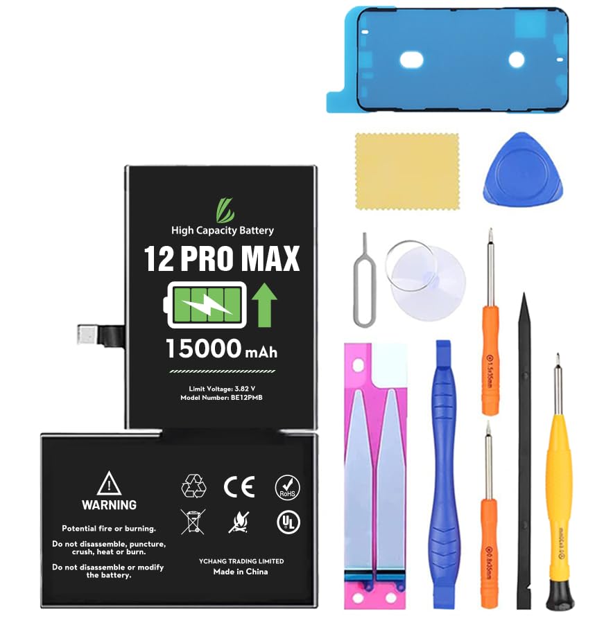 LL TRADER Battery for iPhone 12 Pro Max 15000 mAh High Capacity Replacement Battery for iPhone 12 Pro Max (A2342A2410A2412A2411) with Full Set Repair Tool Kit 2025 New Model for USA
