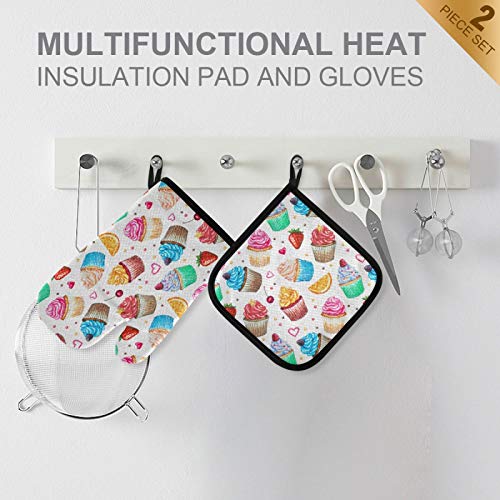 Aflyko Oven Mitt Pot Holder Cupcake Cherry Strawberry Gift Set Heat Resistant Cooking Glove Kitchen Potholder For Bbq Baking #TOP3