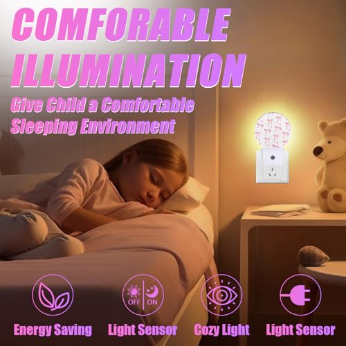 Image of Pink Bow Night Light Ribbon Night Lights LED Lamp Round Plug into Wall Nightlight with Dusk to Dawn Sensor Home Hallway Stairway Kitchen Decor