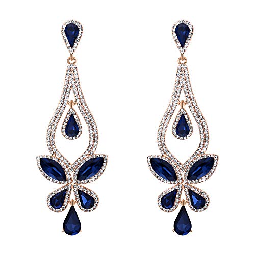 BriLove Women's Wedding Bridal Crystal Teardrop Butterfly-Shape Pierced Dangle Earrings