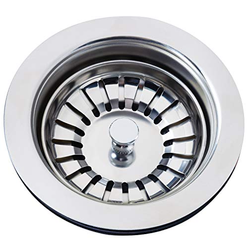 KONE Sink Drain Assembly, 3 1/2 Inch Kitchen Sink Drain Strainer Basket Stainless Steel Sink Drain Kit with Removable Strainer Basket and Stopper, Sliver Universal fit for Home Standard Sink Drain