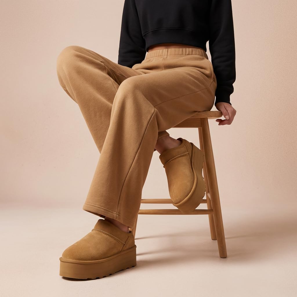 CUSHIONAIRE Huggy-2 Platform Slippers for Women, Cozy Genuine Suede Slip-On Ankle Boots for Indoor Outdoor Wear, Womens Slippers - Image 7