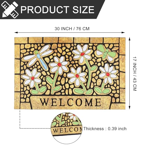 CHICHIC Welcome Door Mat 17x 30 Inch Front Doormat Outdoors for Home Entrance Outdoors Mat for Outside Entry Way Doormat Entry Rugs, Heavy Duty Non Slip Rubber Back Low Profile, Dragonfly