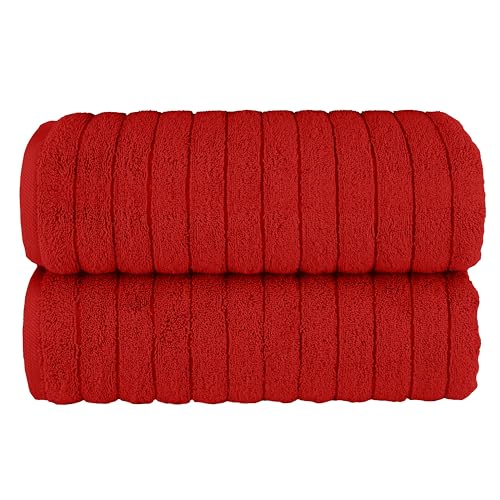Image of Elegant Comfort 100% Turkish Cotton Corduroy Ribbed Luxury Soft 2 Pack Bath Towels 27 x 54 Inch - Ultra Plush, Absorbent, Quick Dry, Hotel Spa Quality Towels for Bathroom Essentials, Red