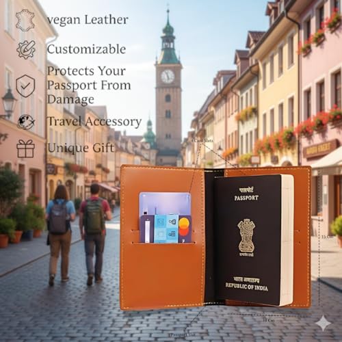 Image of Personalised PU Leather Passport Cover with Name | Customized Passport Holder & Card Organizer | Stylish Unisex Travel Wallet & Gift for Men & Women - Lightweight Design