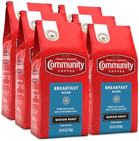 Community Coffee Breakfast Blend 72 Ounces Ground Coffee, Medium Roast, 12 Ounce Bag (Pack of 6)