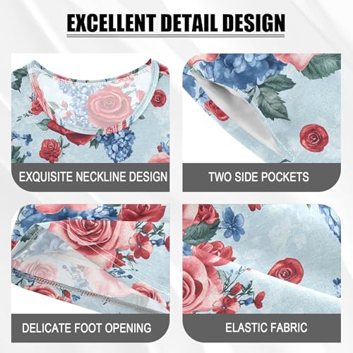 Independence Day Rose American Flag Pajama Set Pajamas Sleepwear Nightwear Loungewear Clothes Set B04047924