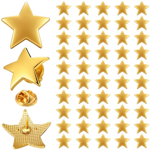 Image of Lyrow 25 /50 /100 /150 /300 Pcs Gold Star Pins Bulk golden Metal Y2k Motivational Pins for Patriotic Veterans Day Bckpack Brooch Lapel