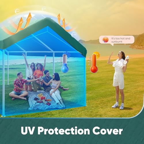 Image of ADVANCE OUTDOOR 10x20 ft Carport Replacement Top Cover, Heavy Duty Waterproof & UV Protected, Easy Installation with Ball Bungees, Green, Roof Only