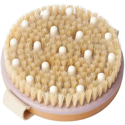 MainBasics Dry Brushing Body Brush for Lymphatic Drainage, Dry Skin, Cellulite, Blood Circulation with Exfoliating Natural Bristles and Massage Nodes for Flawless Skin Cover