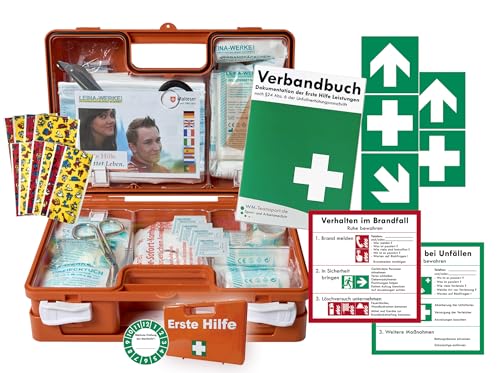Erste-Hilfe-Koffer KITA PLUS -Paket 1- nach aktueller DIN/EN 13157 für Betriebe + DIN/EN 13164 für KFZ - inkl. 1. Hilfe-Aufkleber