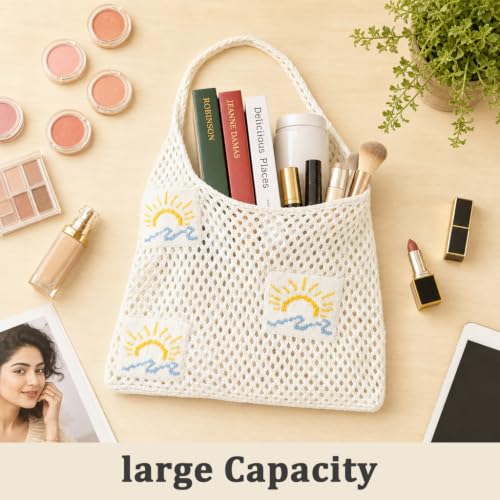 Image of PALAY Crochet Tote Bag Shoulder Bag Floral Hand Bag Hollow Out Bag Casual Tote Bag Multi-Purpose Crochet Travel Tote Bags for Women Office Use, College