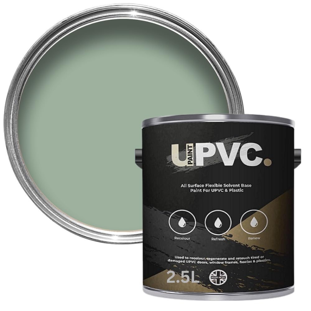 upaintpvc - All-In-Once UPVC Plastic Paint - Windows - Doors - Frames - Conservatories - Fascia - Downpipes - Guttering | Semi Matt Sheen Finish - 2.5 Litre (Chartwell Green BS 14C35)