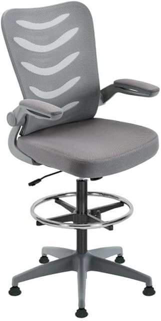 Lab Space Merlin Draughtsman Chair, High Drafting Chair with Mesh Back and Flip Up Arms (Grey)