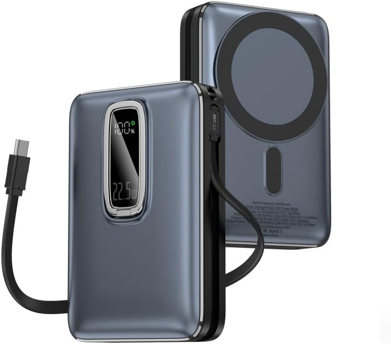 Magnetic Power Bank 10000 mAh Kablosuz Hızlı Şarj MagSafe Uyumlu LED Ekranlı, 22.5W PD QC Taşınabilir Şarj Cihazı, Standlı, Type-C USB Powerbank Güç Kaynağı derin lacivert