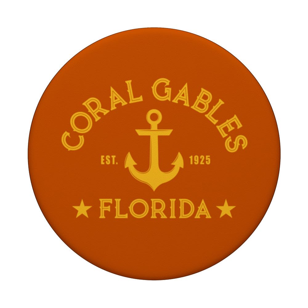 CORAL GABLES FL Nautical Design W. Anchor, Est 1925 PopSockets Swappable PopGrip, Black - Image 3