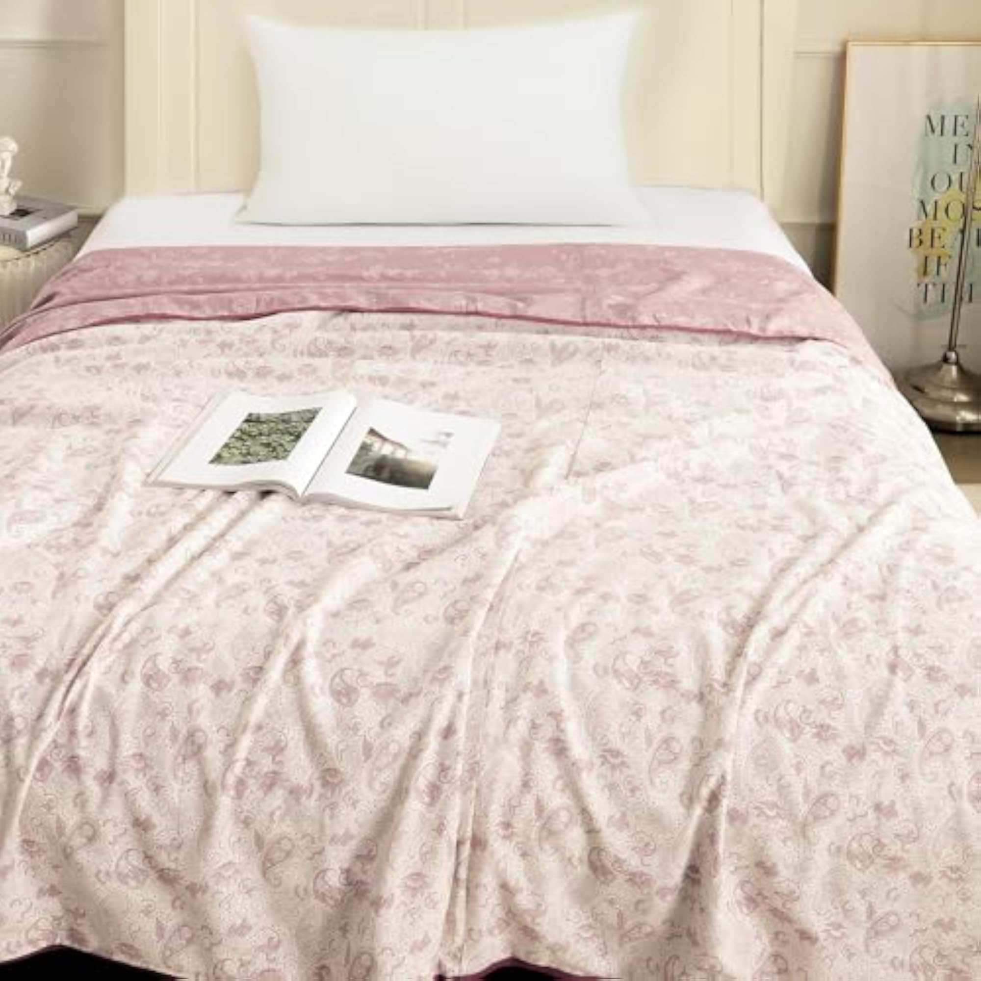Story@Home Dohar Single Bed Cotton 100%, White & Purple Motif