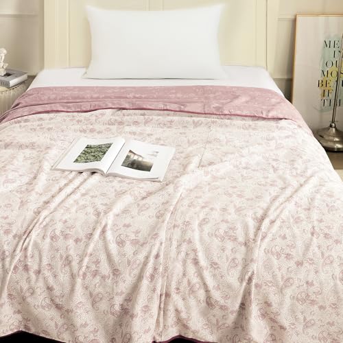 Image of Story@Home Dohar Single Bed Cotton 100% | 150GSM 225 x240 cm Quilt AC Blanket for Summer | AC Comforter Double Bed | White & Purple Motif Reversible Design Duvet | All-Season Blanket