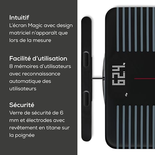 Beurer BF 990 Pèse-personne numérique avec capteurs manuels, connexion à une application via WIFI/Bluetooth, 25 valeurs mesurées, mesure croisée avec 8 électrodes, transfert vers Apple Health & co