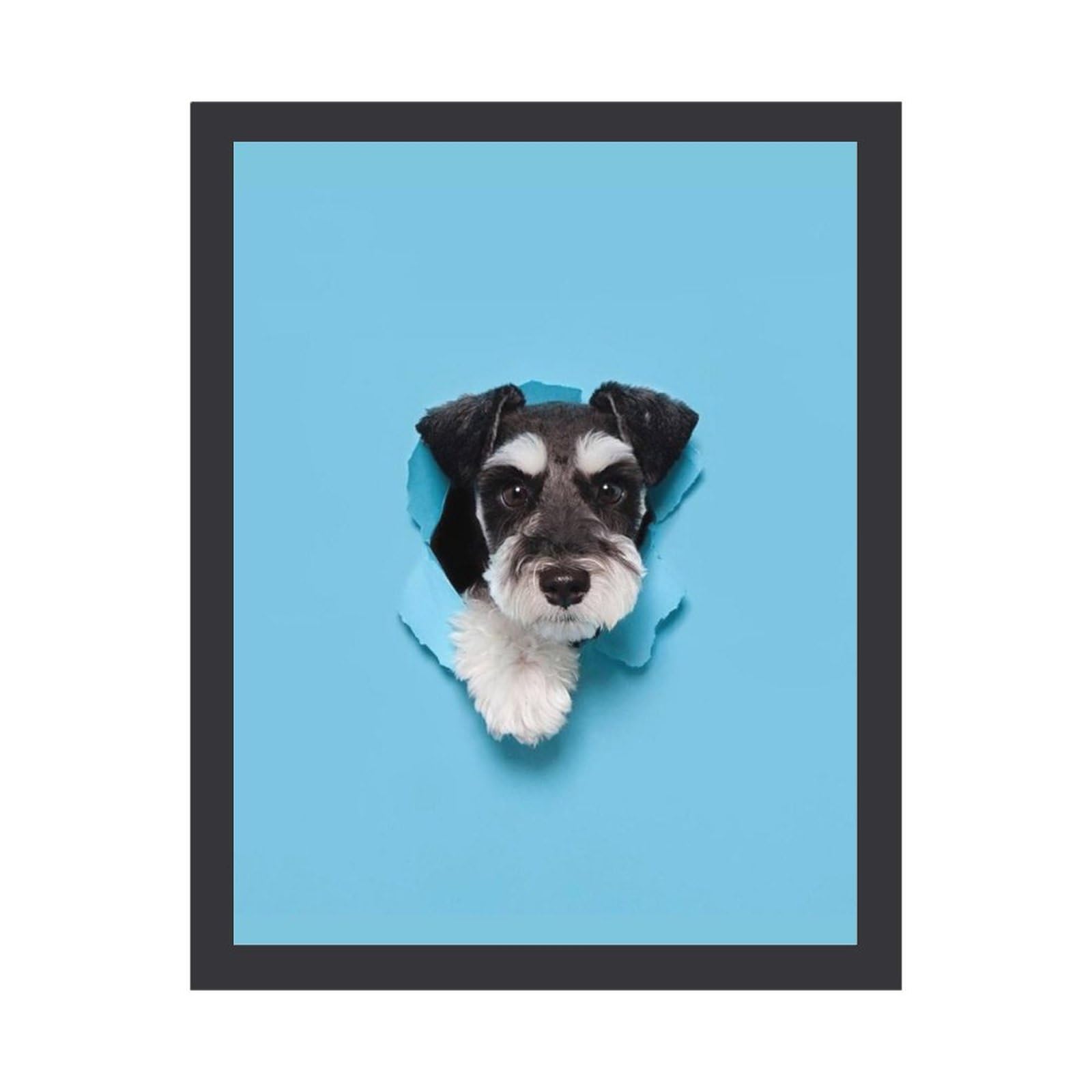 Amazon.co.jp: 穴から外を見つめるシュナウザー犬 絵画 絵 かわいい