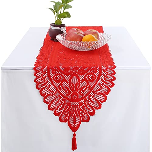 KYEYGWO Hollow Lace Table Runners Elegant Mesh Tablecloth Vintage Macrame Table Cover with Tassels for Rustic Boho Wedding Reception Decoration Bridal Showers - Image 3