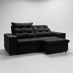 Sofá Conforto Plus Reclinável e Retrátil Aurora Veludo LIMOV (Preto, 2,50m)