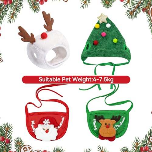 4PCS Pet Dog Christmas Outfit, Costume for Dogs and Cats With Funny Antlers Adjustable Hat, Cloak, Santa Saliva Towels - Image 2