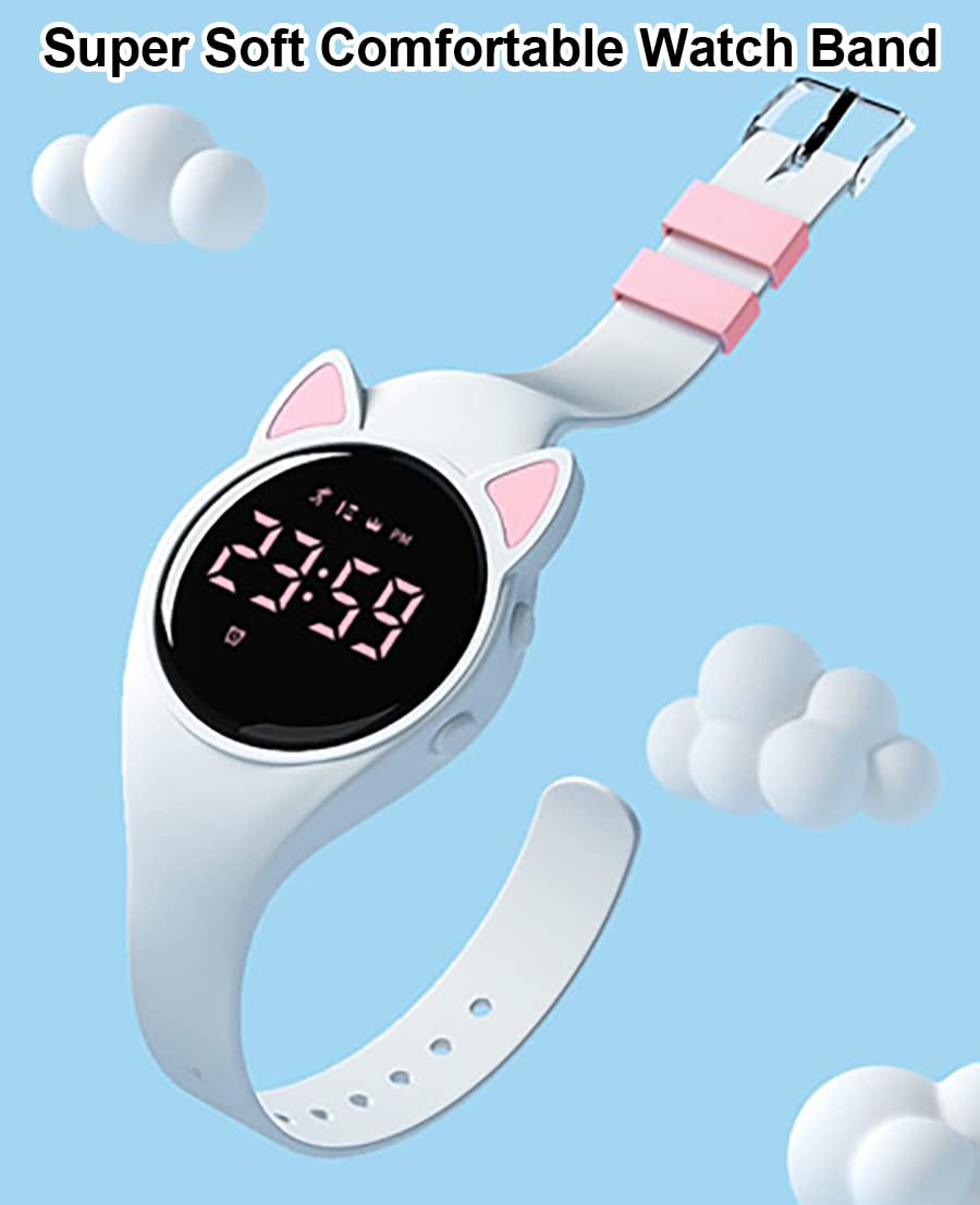 Reloj rastreador de fitness para niños, no necesita aplicación, 1 hora de carga para uso de 20 días, reloj impermeable IP68 para niñas y estudiantes, reloj deportivo con cronómetro, podómetro (blanco y rosa) 8
