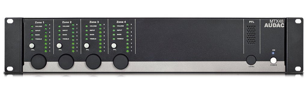AUDAC MTX48 Dom z czarnym przewodem wzmacniaczem audio - Wzmacniacze audio (80 DB, -85 DB, 20-2000 Hz, 100-240, 50-60, 12 W)