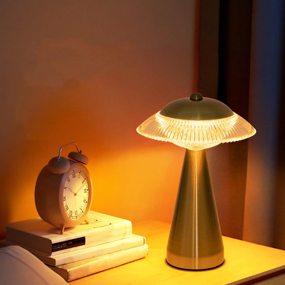 AoLa Lampada a fungo Lampada da tavolo senza fili Lampada da tavolo dimmerabile a LED dorata Touch Control con batteria ricaricabile USB Lampada da comodino senza cavo Lampada da vaso portatile