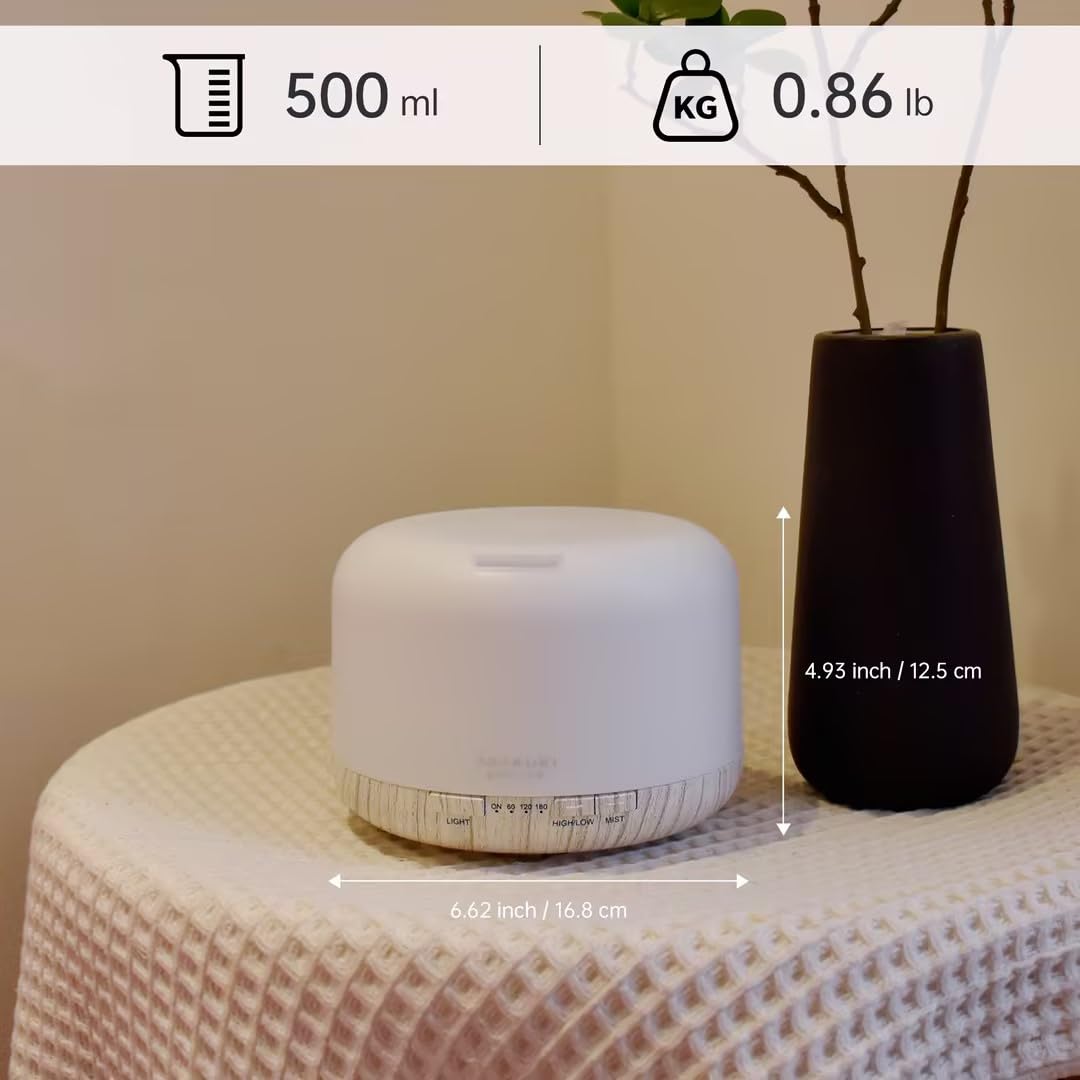 ASAKUKI Essential Oil Diffuser for Home, 500ML Aromatherapy Diffuser Humidifier with Remote Control, 7 Color LED Lights, Quiet Cool Mist Diffuser for Bedroom, Office, Gift for Mom (Yellow): White