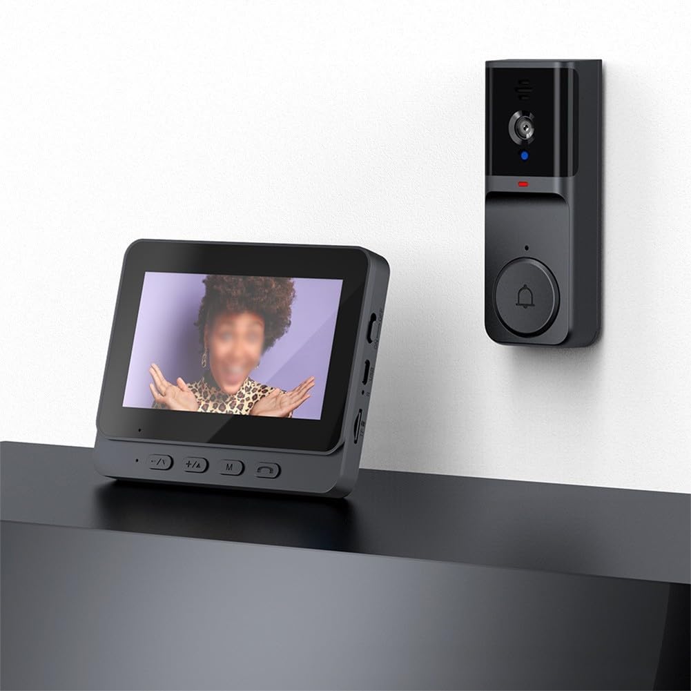 Sonnette vidéo sans fil sans besoin de WiFi, fonction audio bidirectionnelle, caméra activée avec écran, interphone vidéo 1080P, appareil de sécurité étanche et sans abonnement