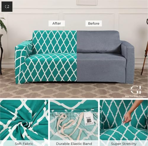 Image of HK Printed 5 Seater Sofa Cover Big Elasticity Cover Stretch Universal Sofa Slipcover 5 Seater (3 Seater Size 185-230cm and 1 Seater Size 90-145cm)